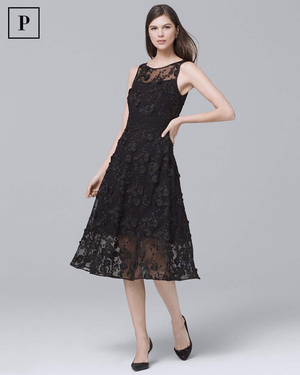 Petite Black Lace Fit-and-Flare Dress ...